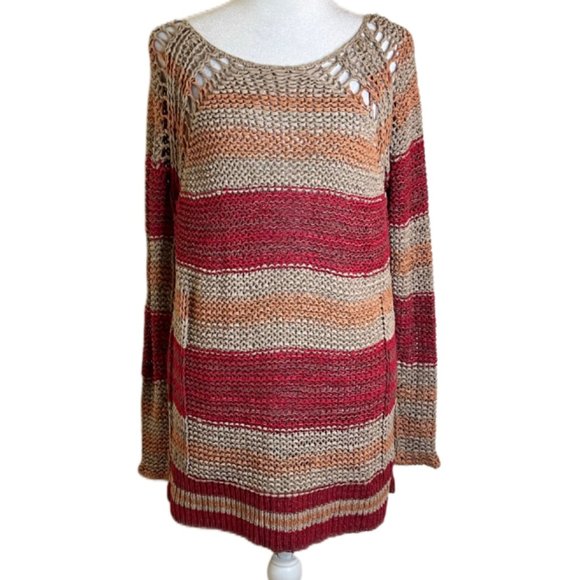 Free People Desert Moon Earth Tone Striped Crocheted Sweater Size Small - Picture 3 of 9